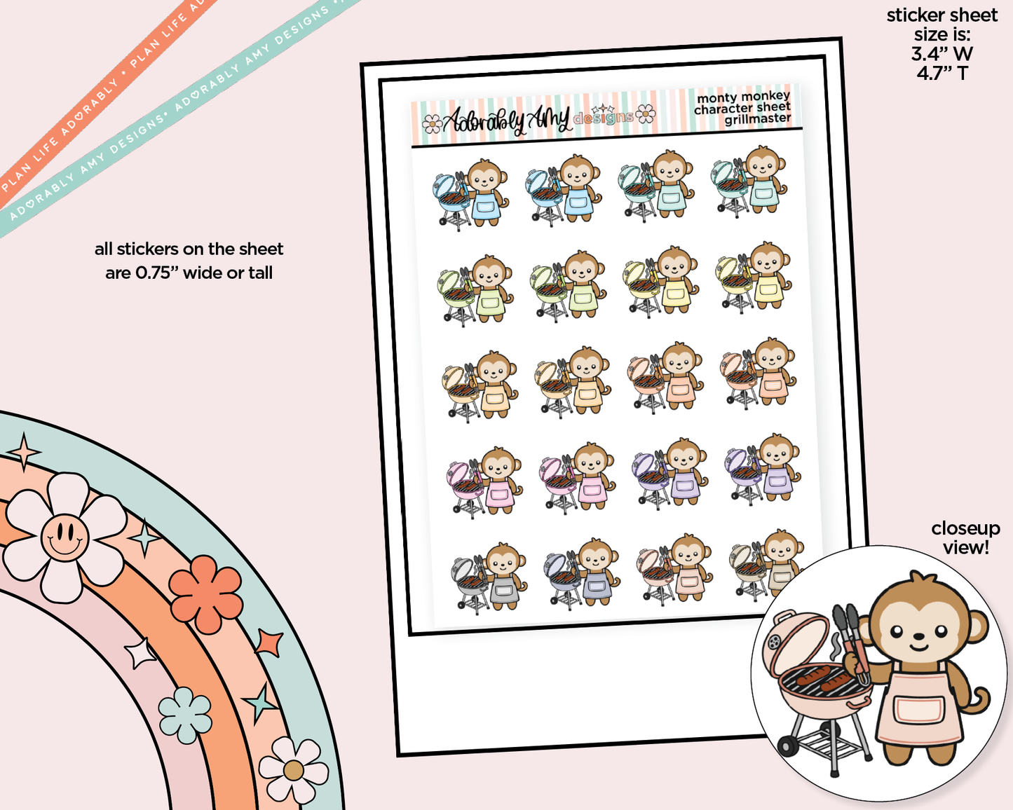 Monty the Monkey Grillmaster Decoration Character Planner Stickers