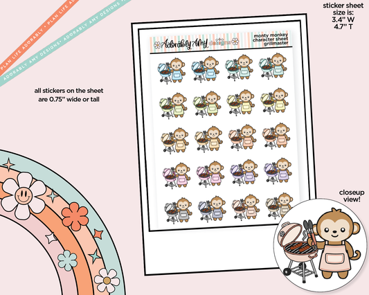 Monty the Monkey Grillmaster Decoration Character Planner Stickers - Adorably Amy Designs