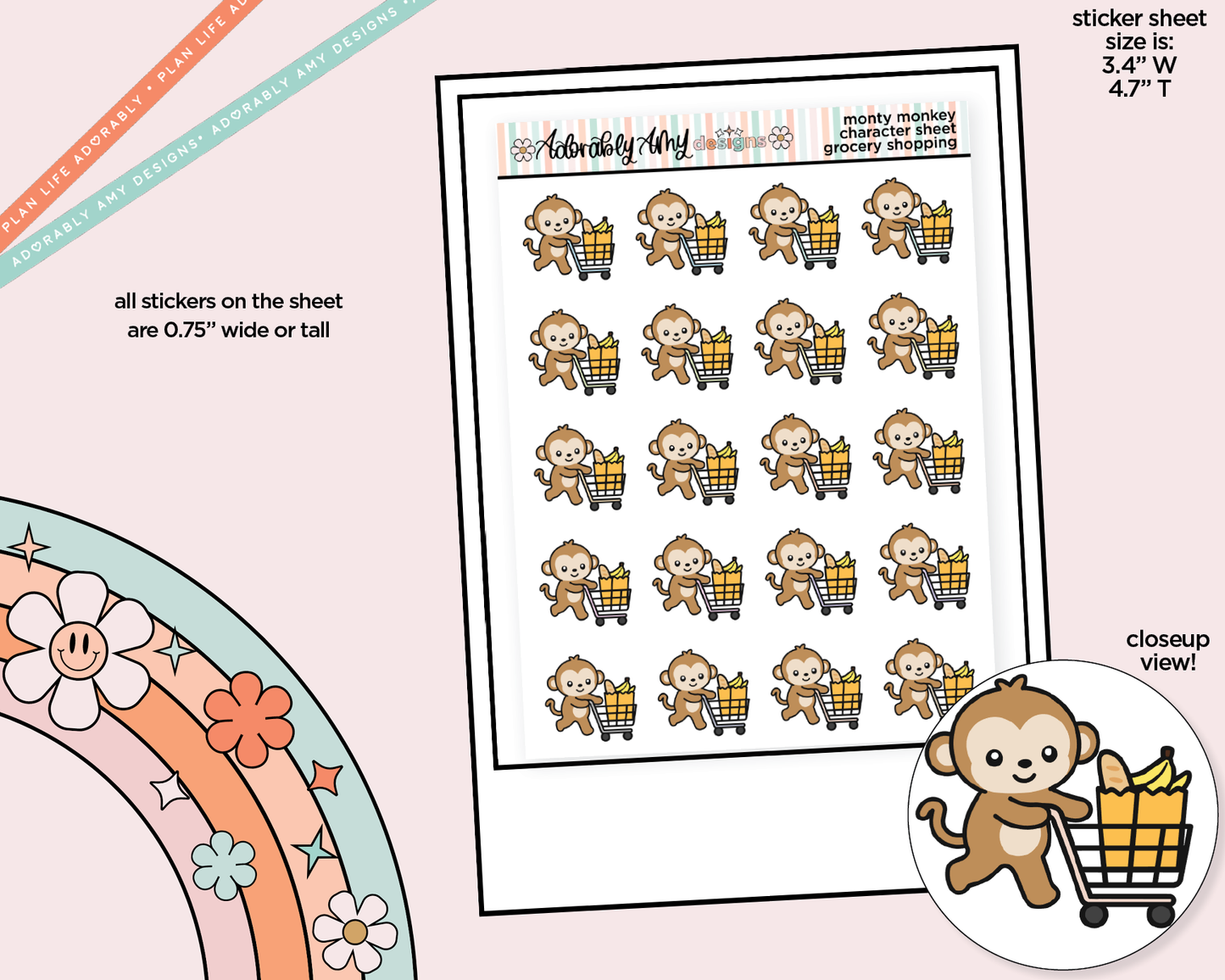 Monty the Monkey Grocery Cart - Buffy Decoration Character Planner Stickers