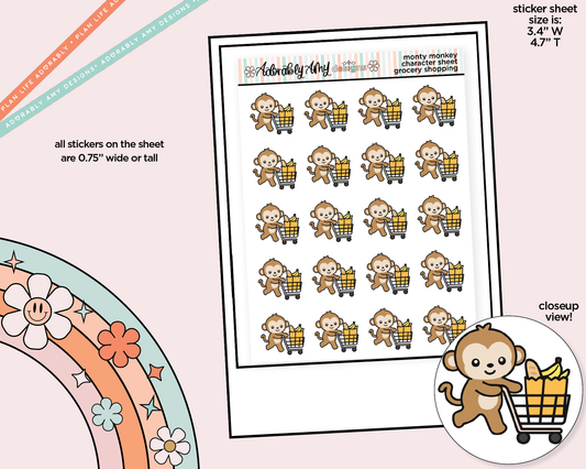 Monty the Monkey Grocery Cart - Buffy Decoration Character Planner Stickers - Adorably Amy Designs