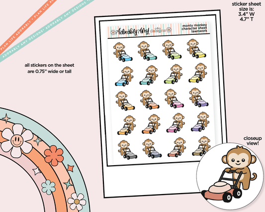 Monty the Monkey Lawnwork - Mow Lawn Decoration Character Planner Stickers - Adorably Amy Designs
