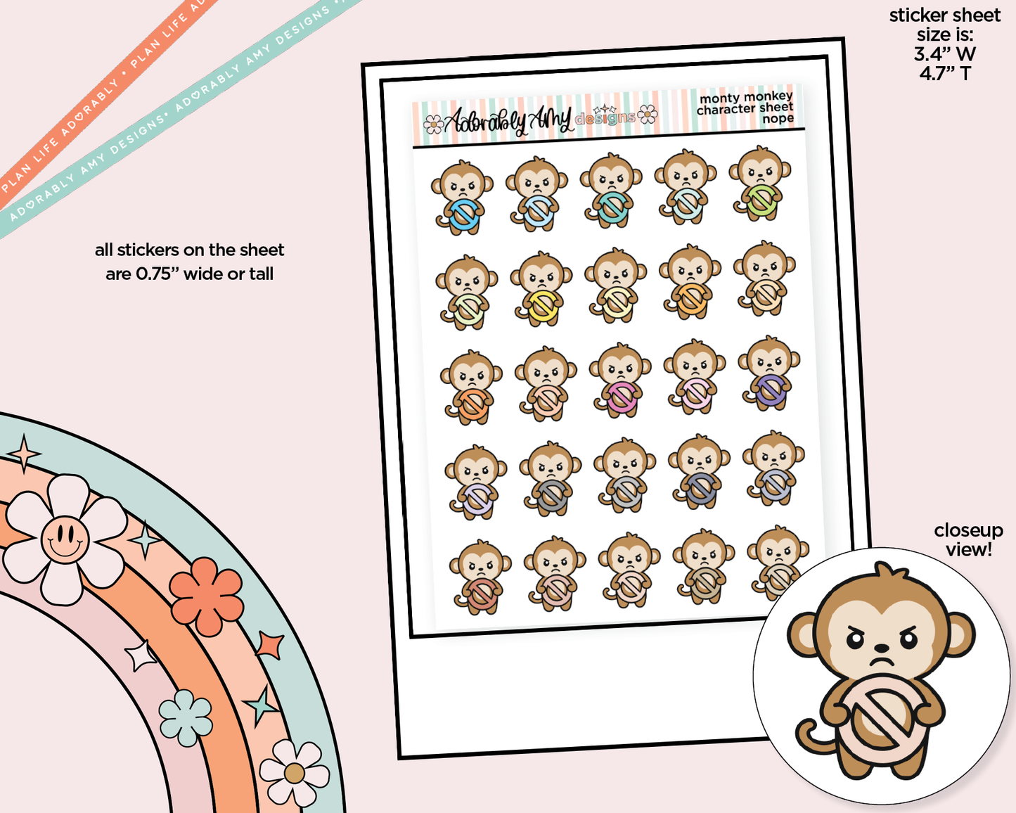 Monty the Monkey Nope! Decoration Character Planner Stickers