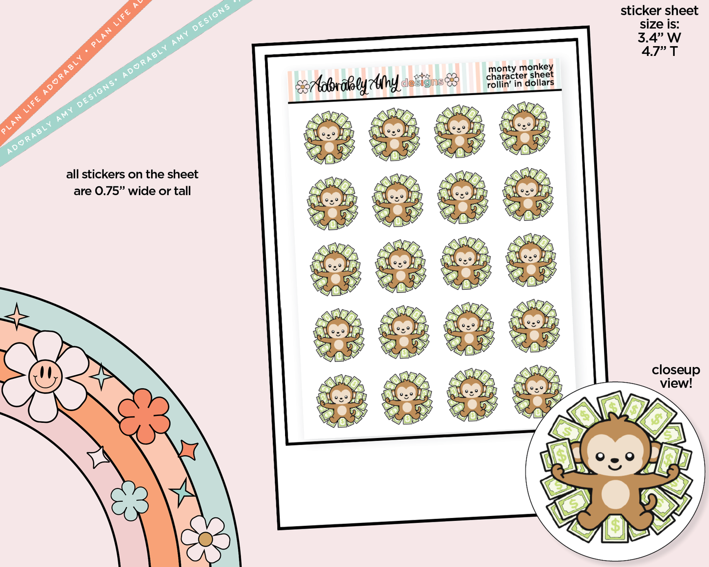 Monty the Monkey Rollin' in Dollars Decoration Character Planner Stickers