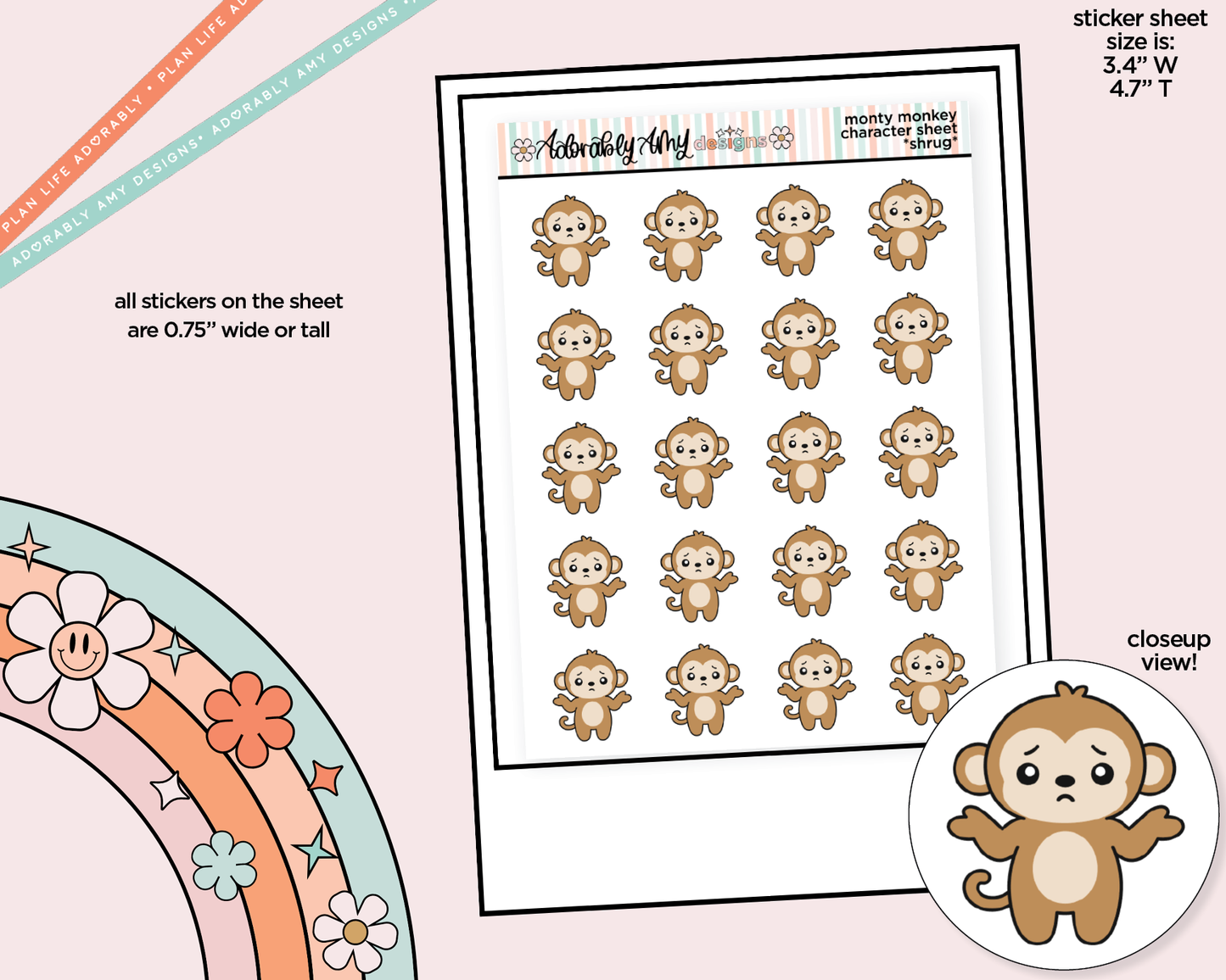 Monty the Monkey *Shrug* Decoration Character Planner Stickers