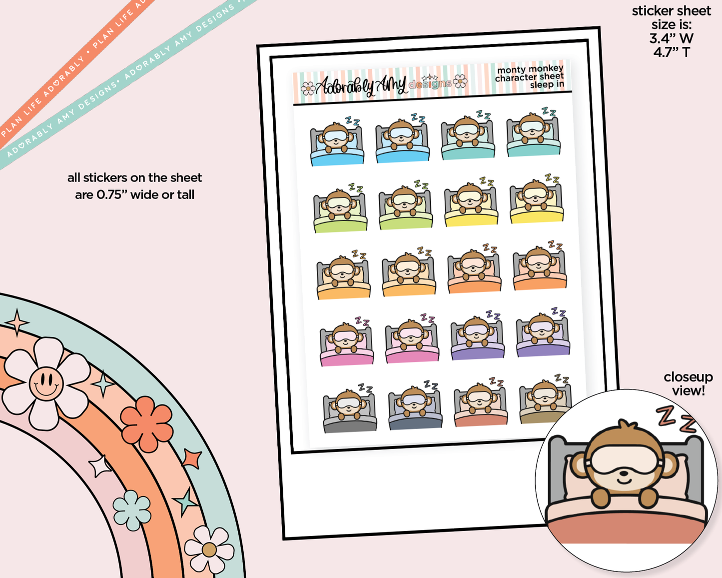 Monty the Monkey Sleep In - Nap Decoration Character Planner Stickers