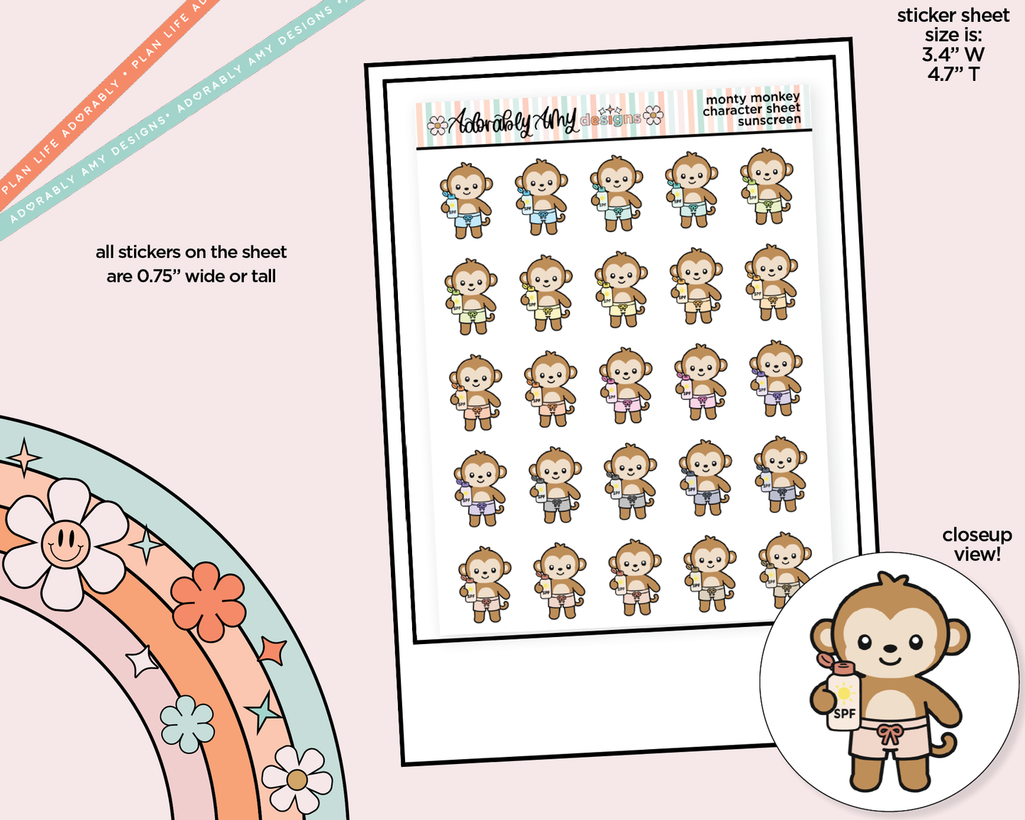 Monty the Monkey Sunscreen - Put on Sunscreen Decoration Character Planner Stickers