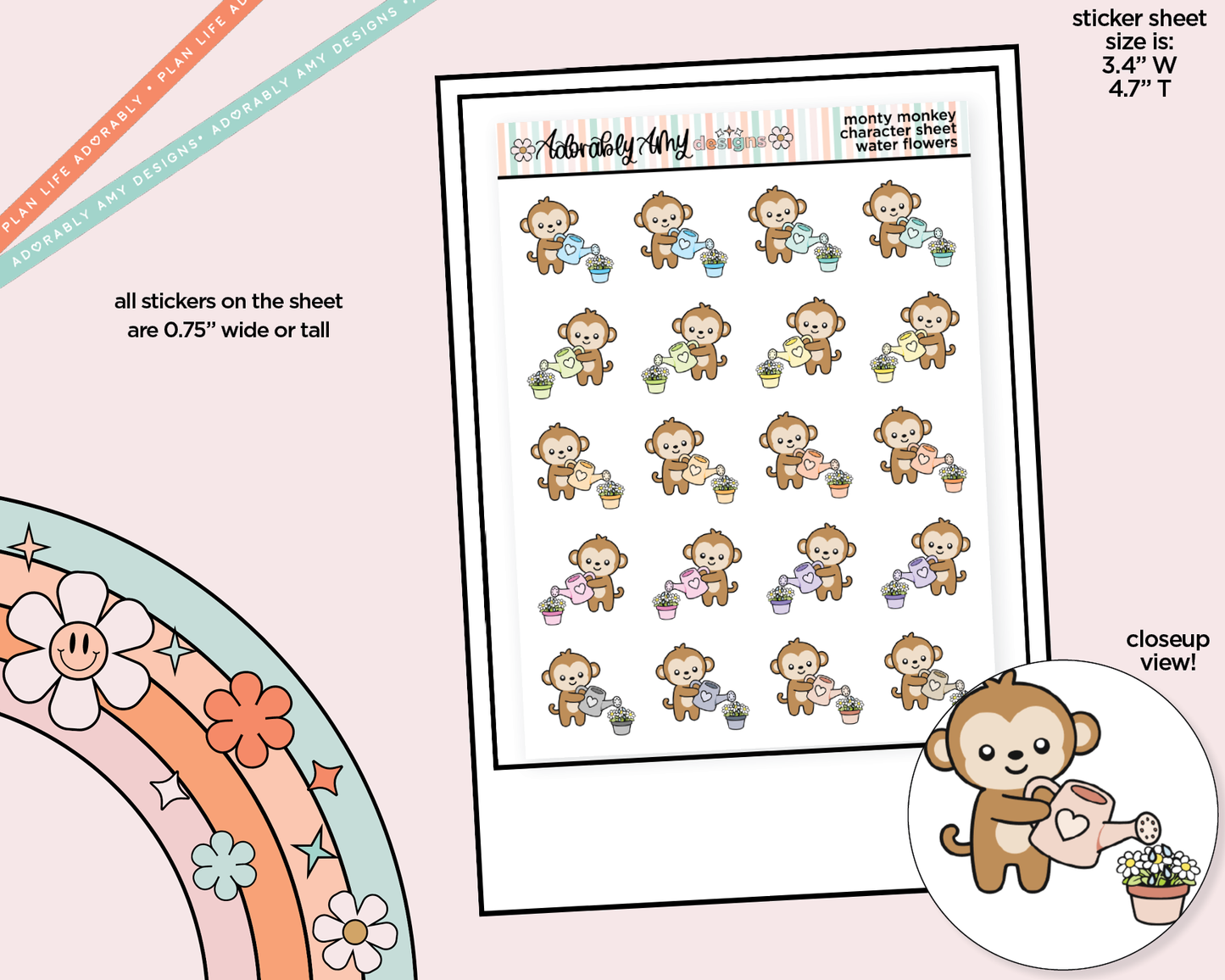 Monty the Monkey Water Flowers - Water Plants Decoration Character Planner Stickers