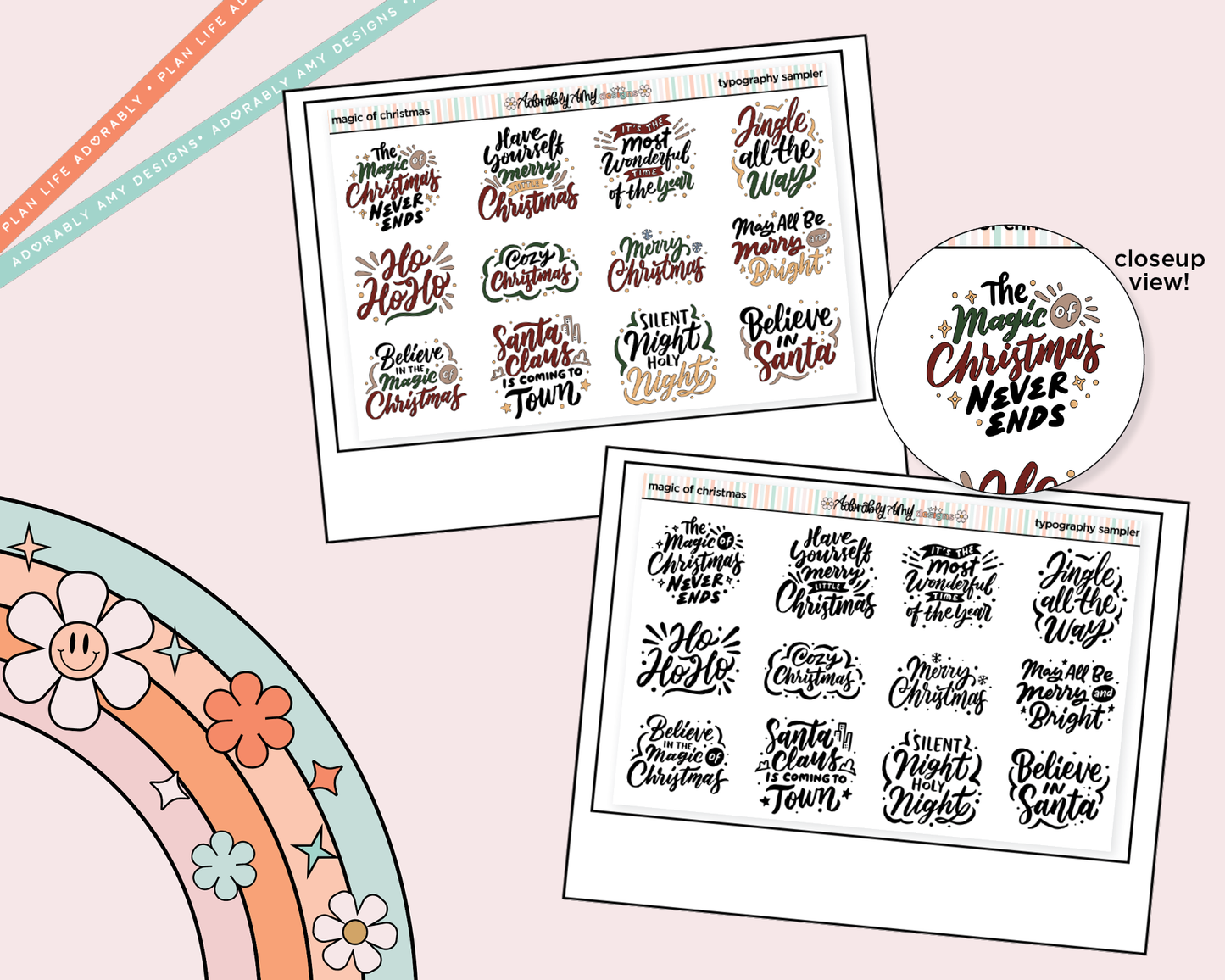 Magic of Christmas Deco Typography Sampler Planner Stickers