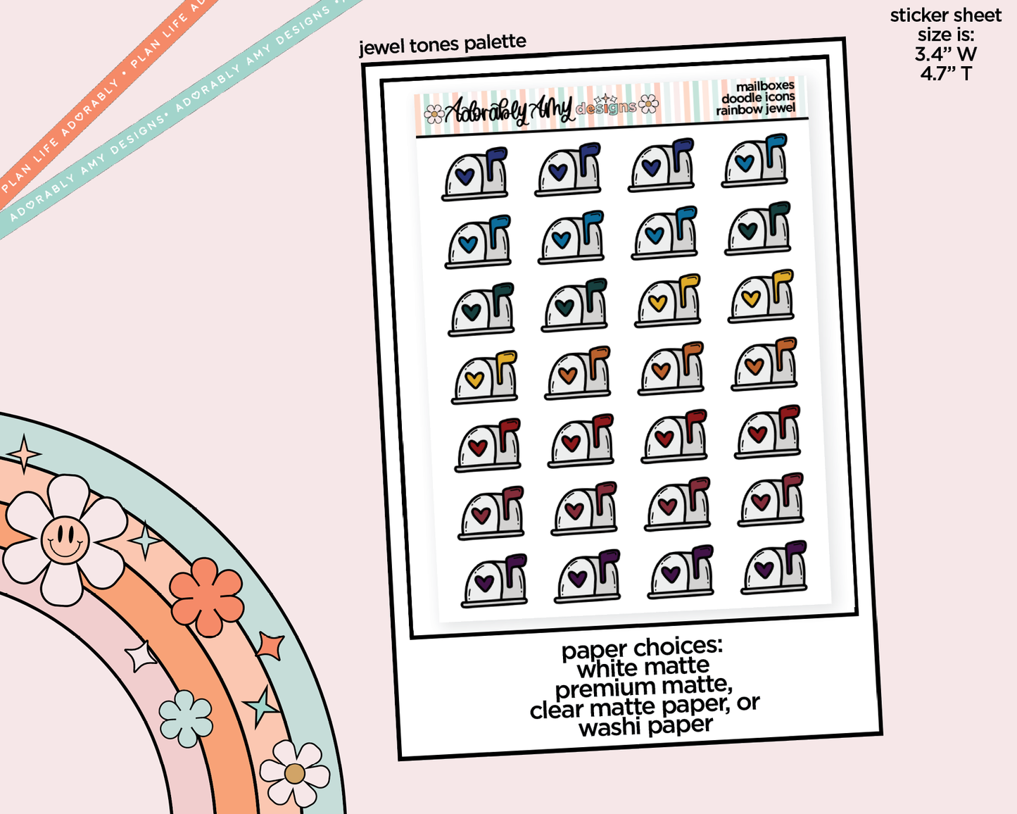 Rainbow Mailboxes Doodled Stickers for any Planner or Insert