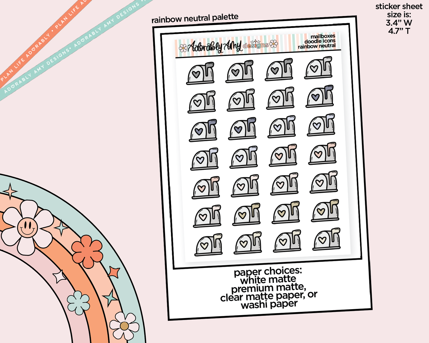 Rainbow Mailboxes Doodled Stickers for any Planner or Insert