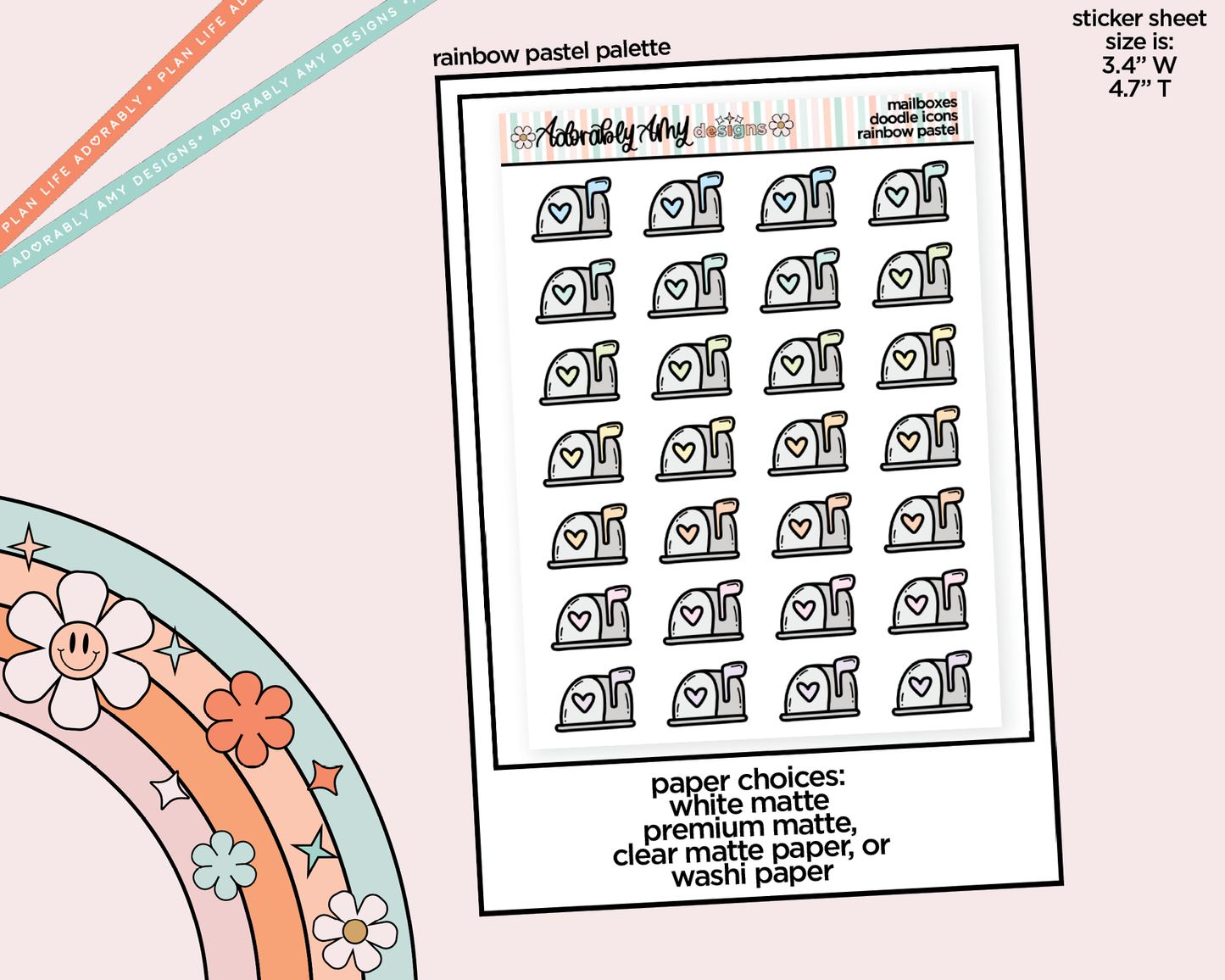 Rainbow Mailboxes Doodled Stickers for any Planner or Insert