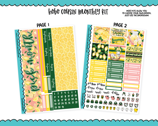 Hobonichi Cousin Monthly Pick Your Month Make Lemonade Themed Planner Sticker Kit for Hobo Cousin or Similar Planners