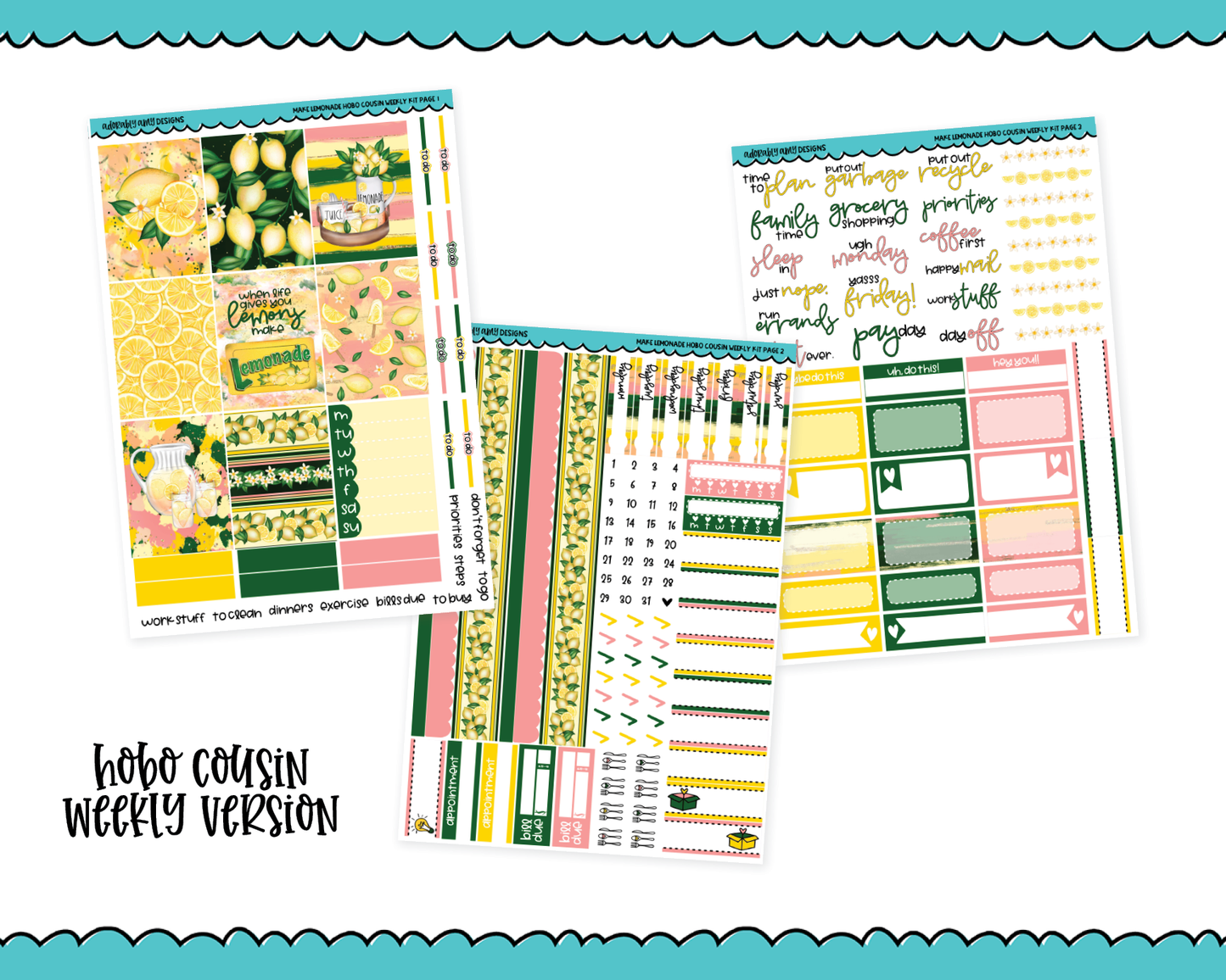 Hobonichi Cousin Weekly Make Lemonade Themed Planner Sticker Kit for Hobo Cousin or Similar Planners