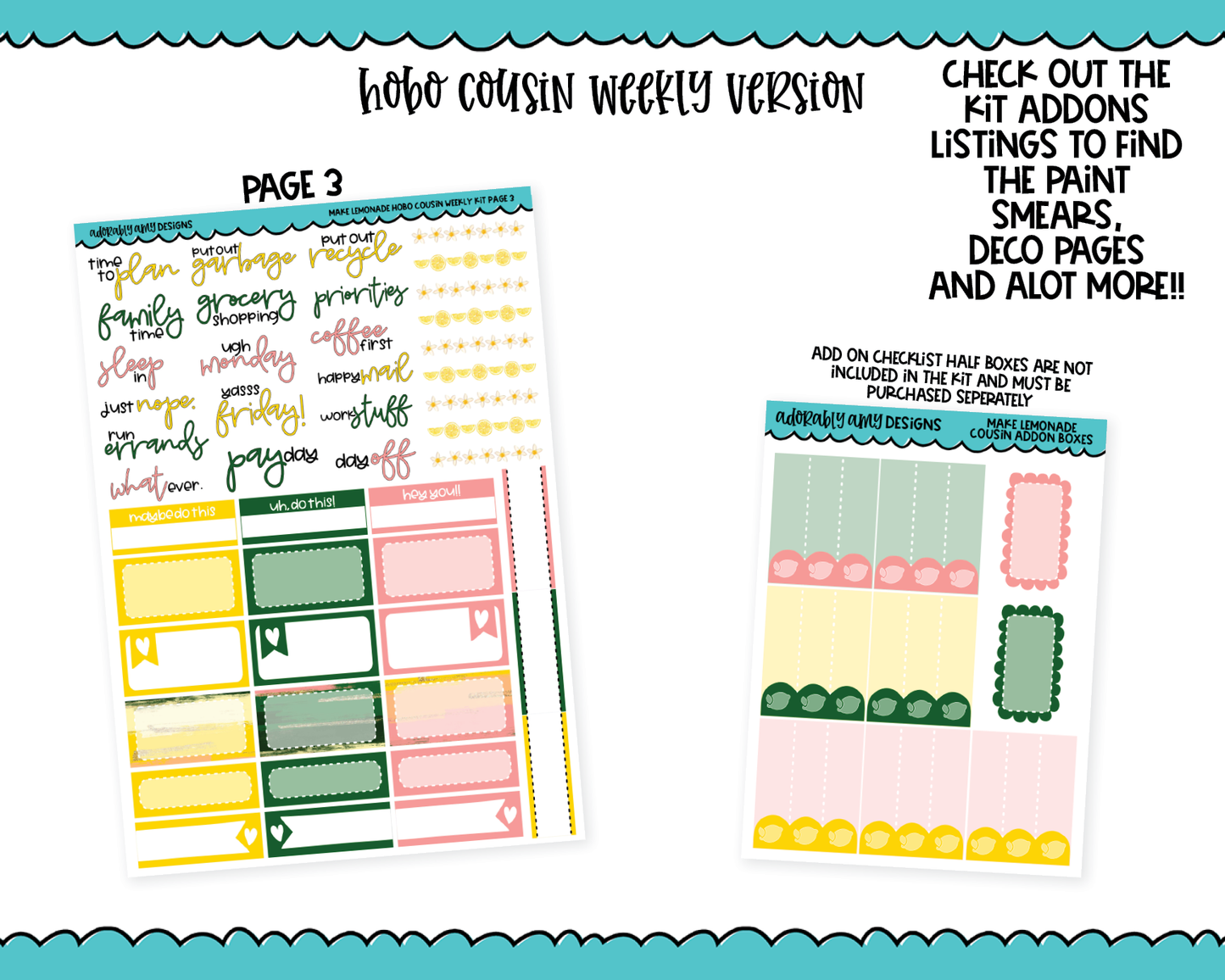 Hobonichi Cousin Weekly Make Lemonade Themed Planner Sticker Kit for Hobo Cousin or Similar Planners