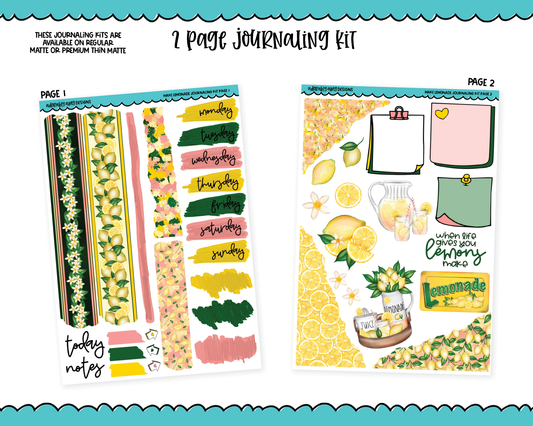 Journaling Kit Make Lemonade Themed Planner Sticker Kit in White OR Black for Blackout Planners