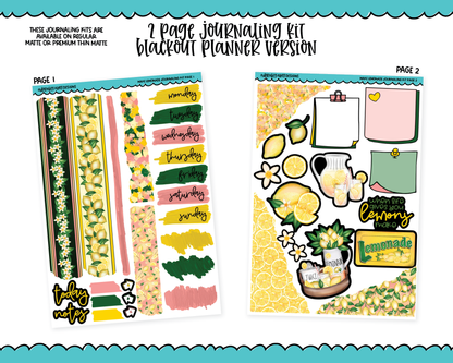 Journaling Kit Make Lemonade Themed Planner Sticker Kit in White OR Black for Blackout Planners