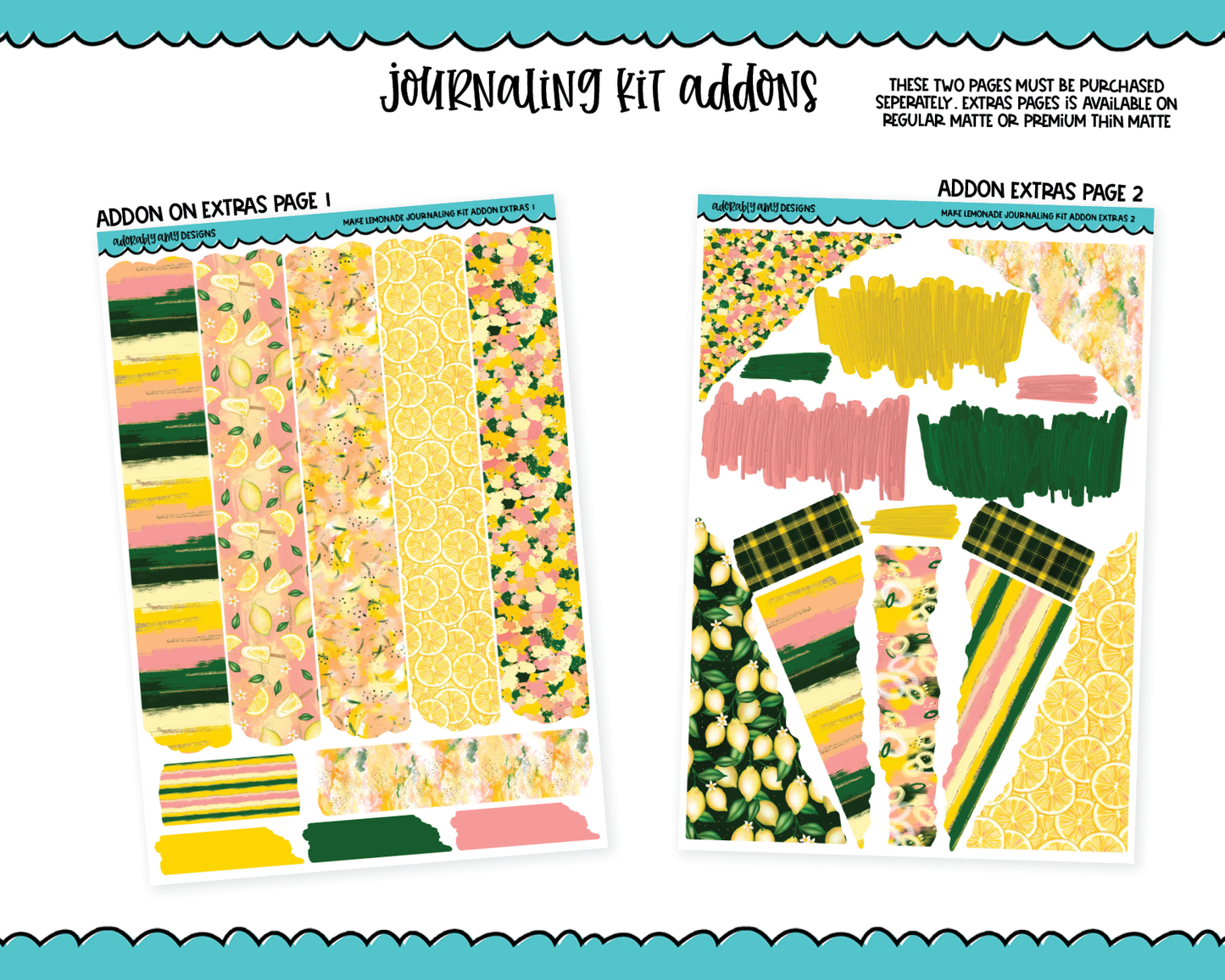 Journaling Kit Make Lemonade Themed Planner Sticker Kit in White OR Black for Blackout Planners