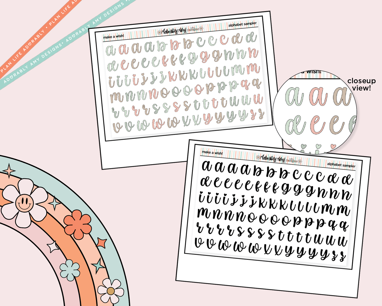 Make a Wish! Alphabet Stickers Deco Typography Sampler Planner Stickers - Adorably Amy Designs