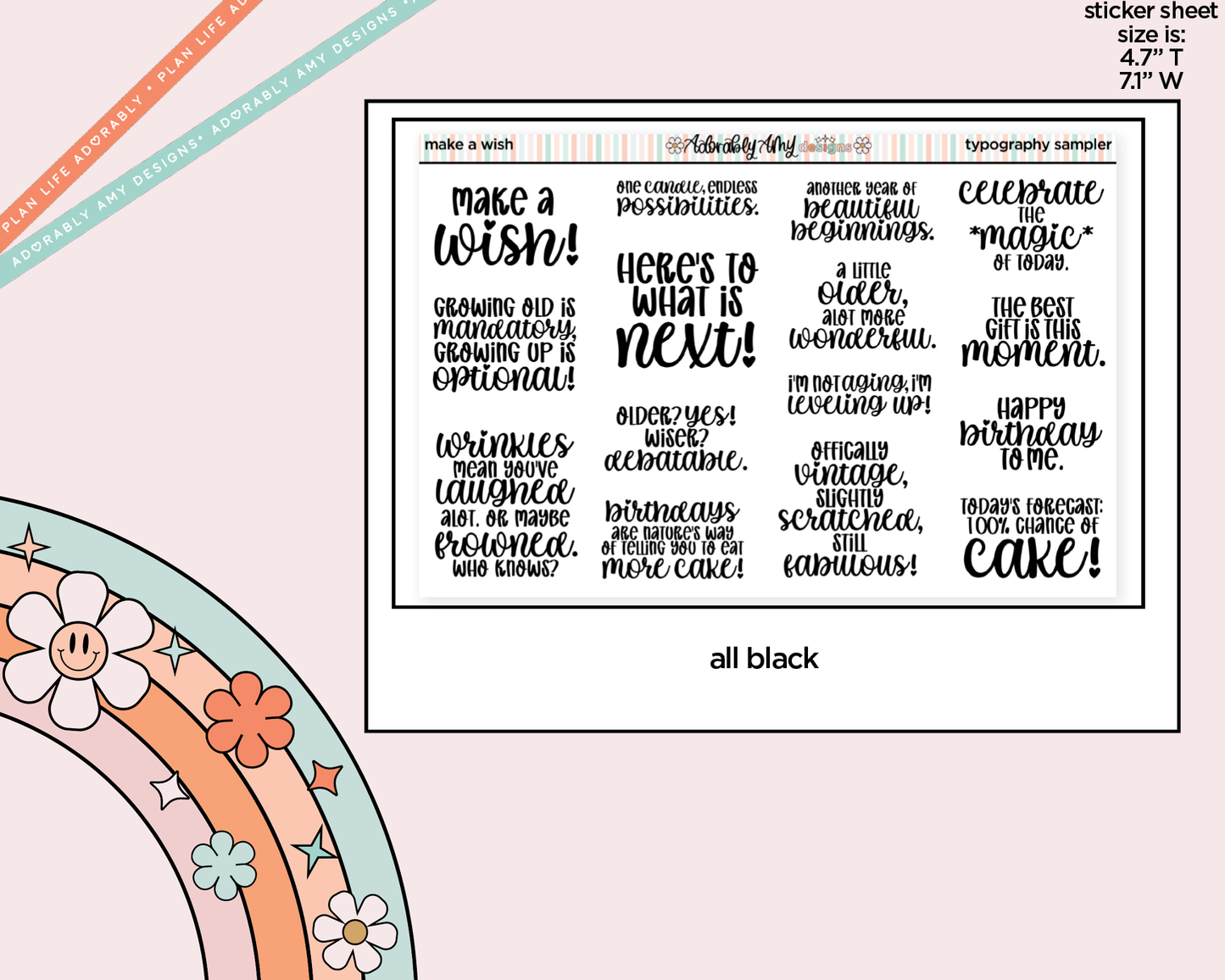Make a Wish! Deco Typography Sampler Planner Stickers