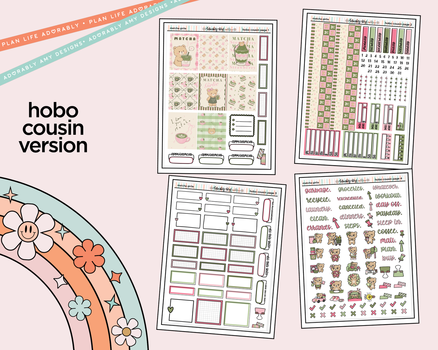 Hobonichi Cousin Weekly Matcha Girlie Planner Sticker Kit for Hobo Cousin or Similar Planners