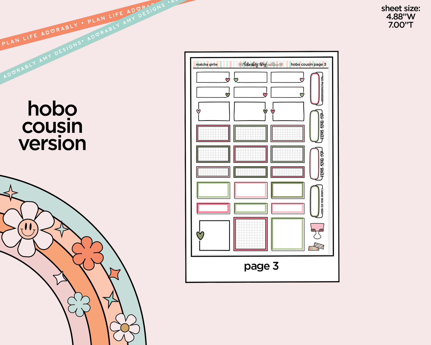 Hobonichi Cousin Weekly Matcha Girlie Planner Sticker Kit for Hobo Cousin or Similar Planners