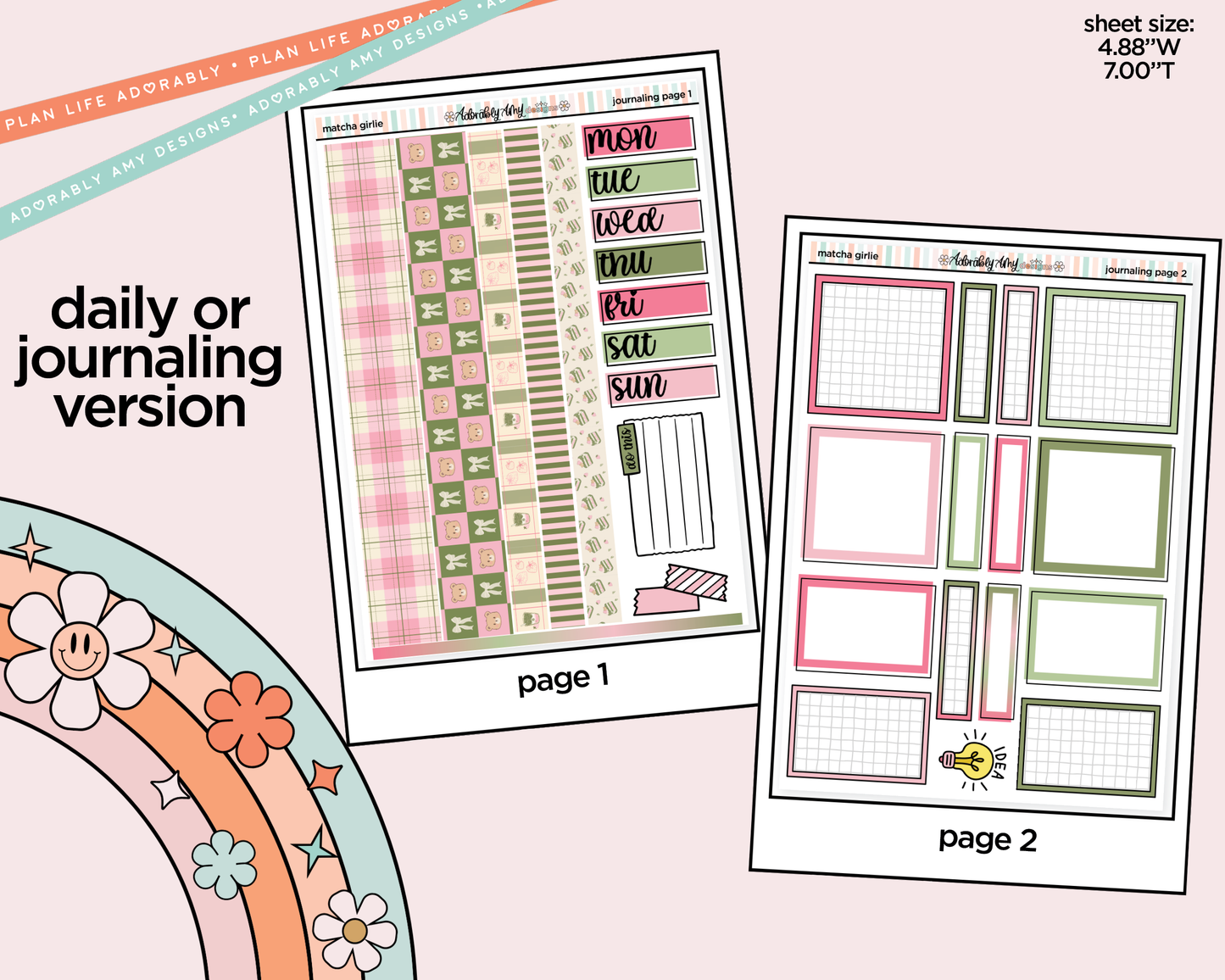 Journaling and Daily Planning Matcha Girlie Planner Sticker Kit