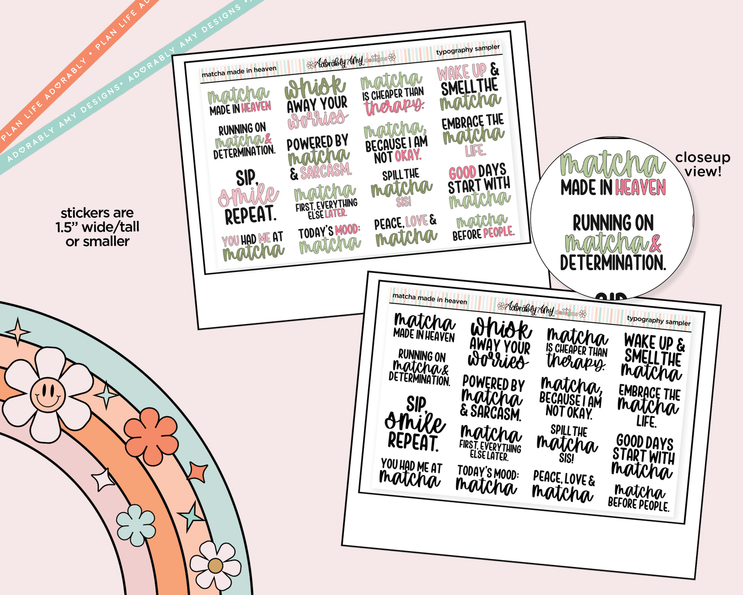 Matcha Made in Heaven Deco Typography Sampler Planner Stickers