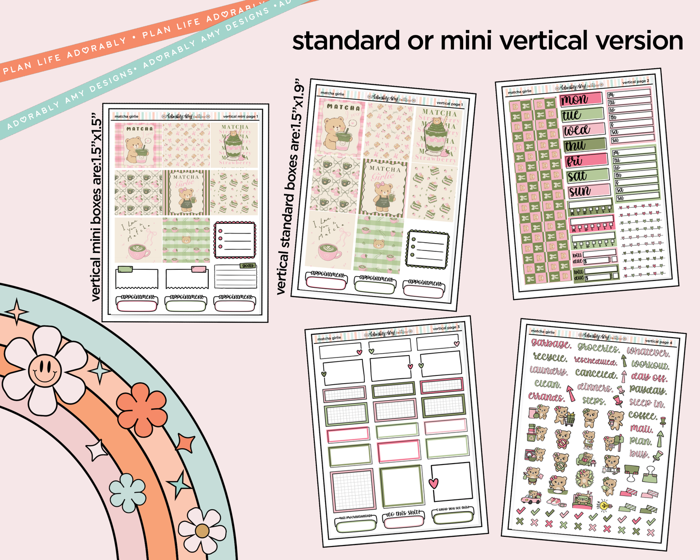 Vertical Matcha Girlie Kit for Vertical Standard Size Planners or Insert