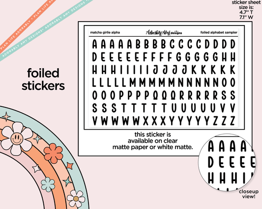 Foiled Matcha Girlie Alphabet Stickers Deco Typography Sampler Planner Stickers