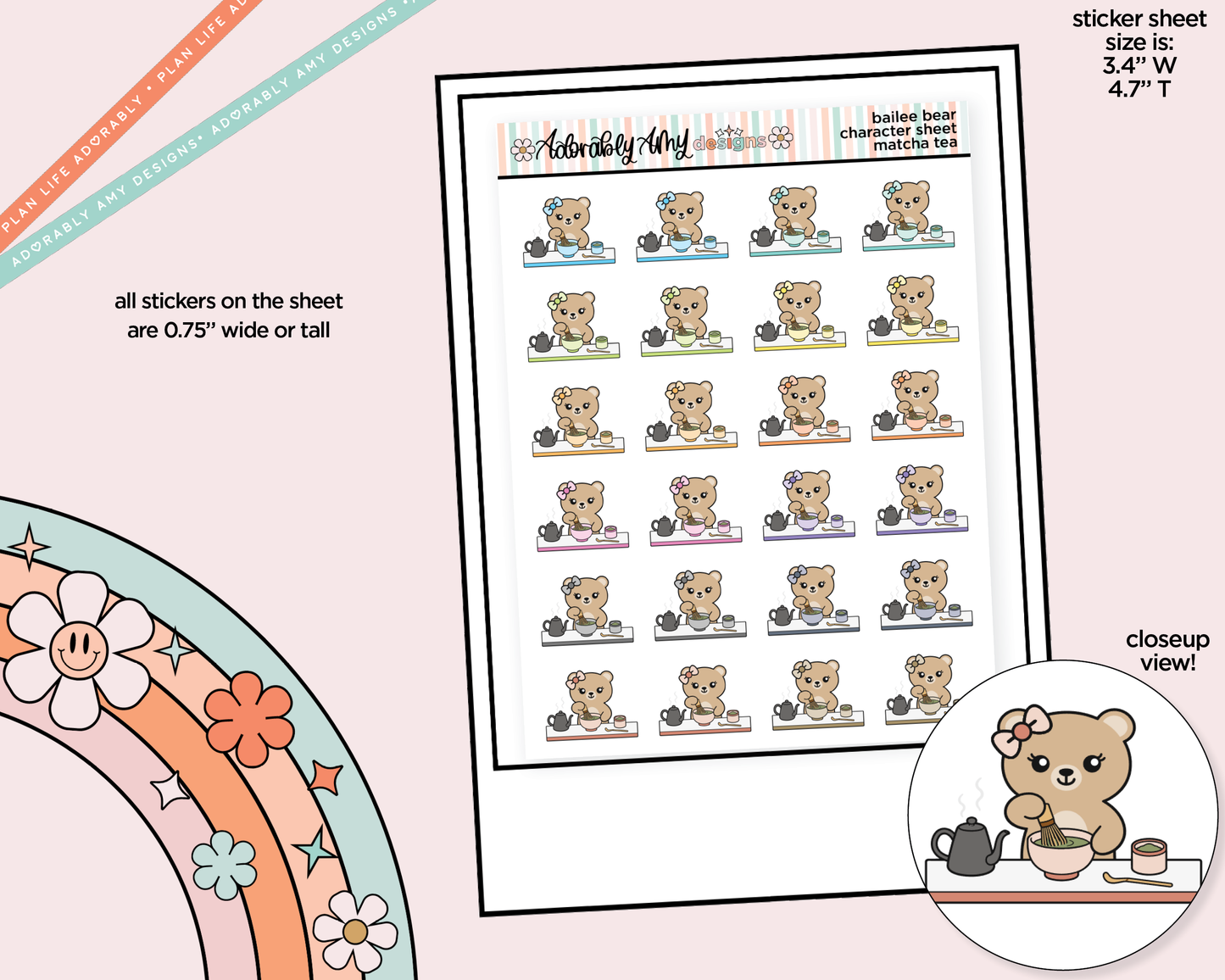 Bailee Bear Matcha Tea Decoration Character Planner Stickers