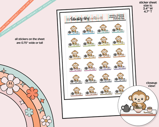 Monty the Monkey Matcha Tea Decoration Character Planner Stickers