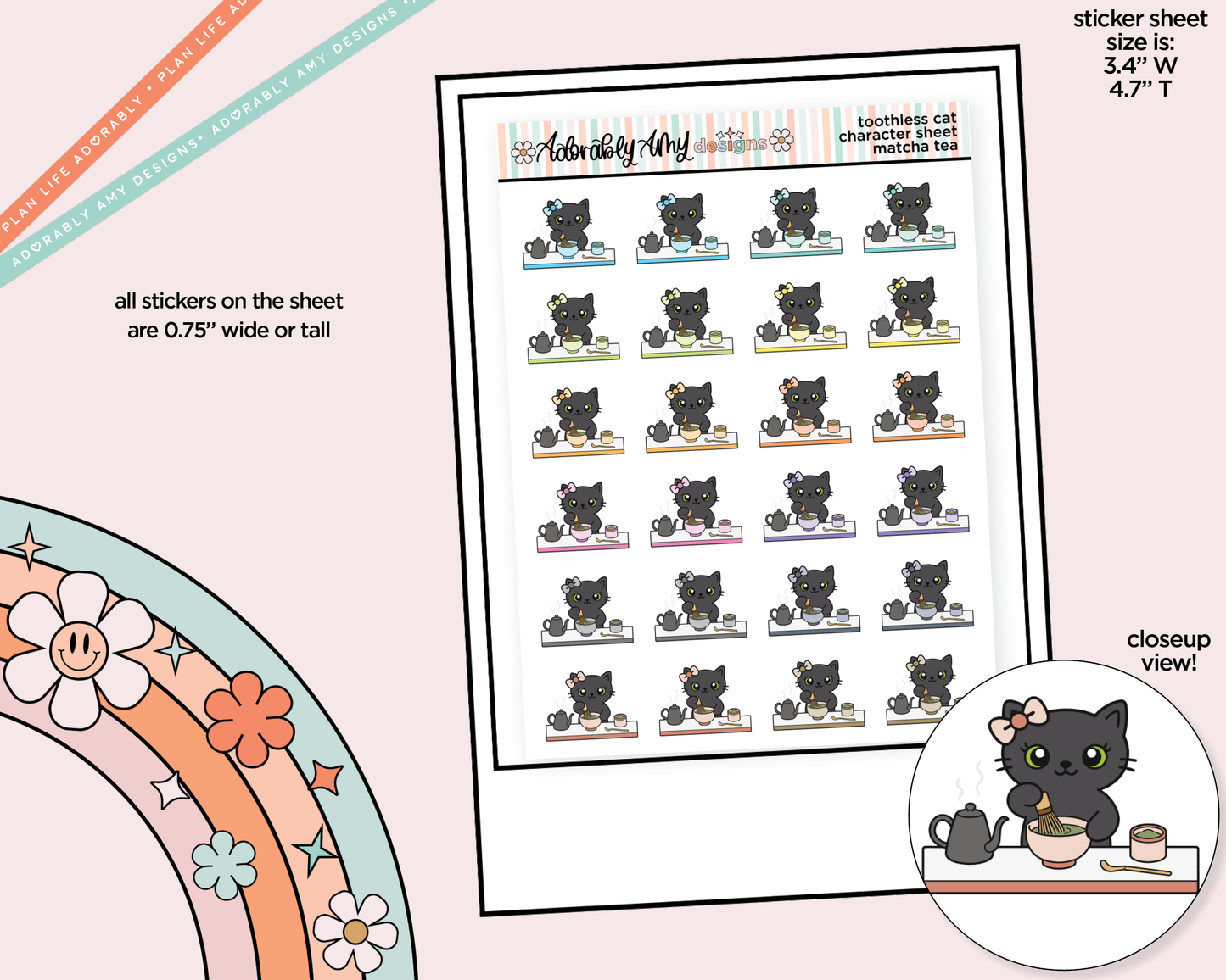Toothless Cat Matcha Tea Decoration Character Planner Stickers