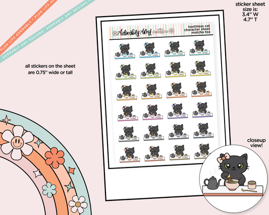 Toothless Cat Matcha Tea Decoration Character Planner Stickers - Adorably Amy Designs