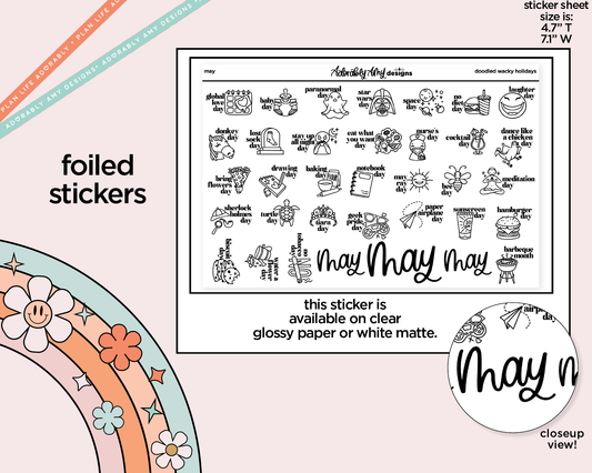 Foiled May Doodled Wacky Holidays Reminder Planner Stickers