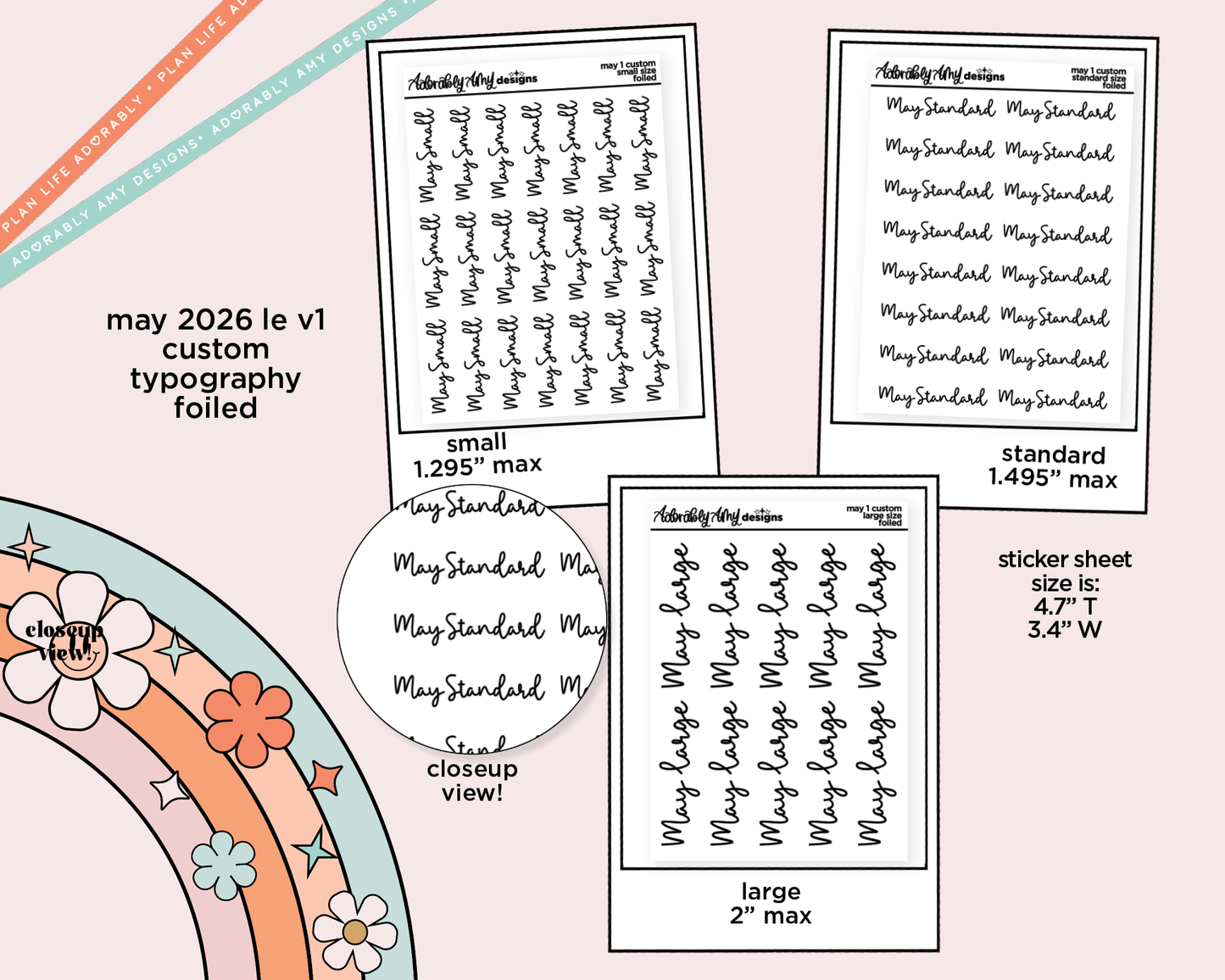 May 2026 LE Foiled Custom Word/Phrase Stickers Planner Stickers - Adorably Amy Designs