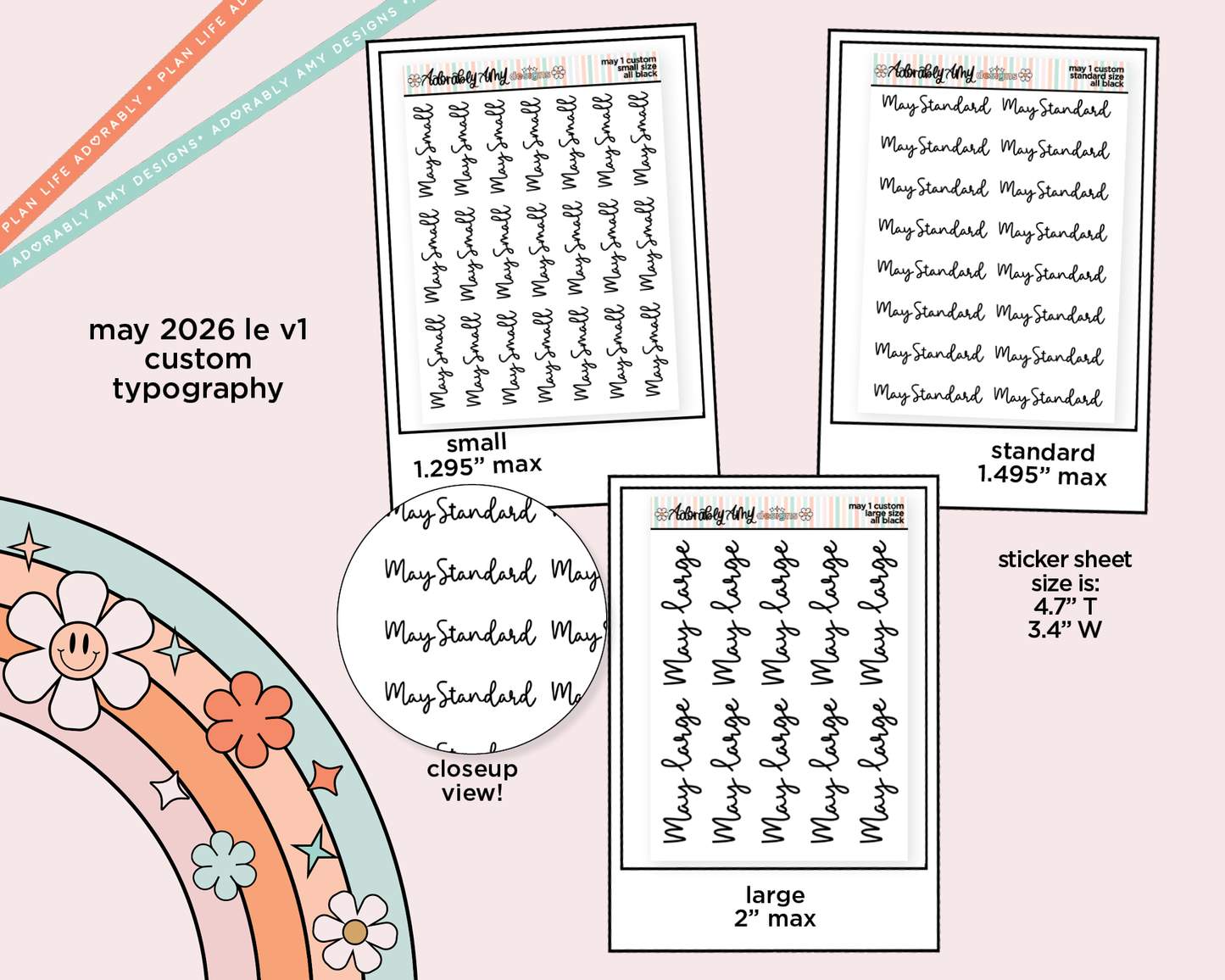 May 2026 LE Custom Typography Sticker Reminder Planner Stickers - Adorably Amy Designs