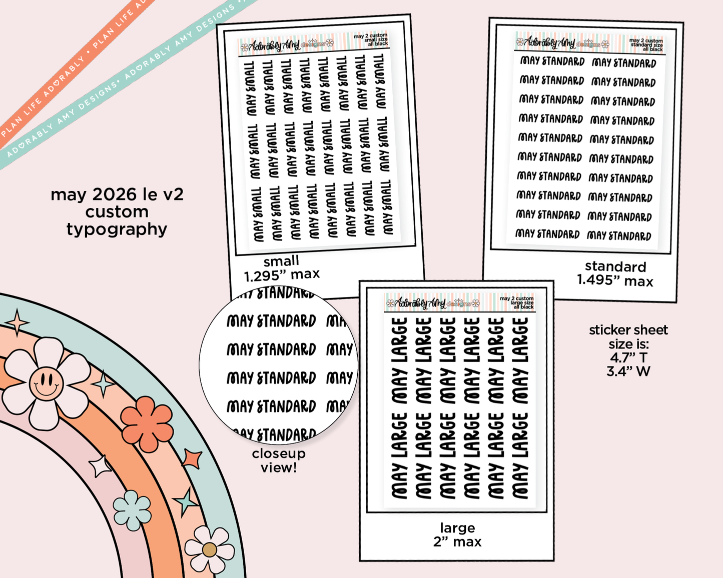 May 2026 LE Custom Typography Sticker Reminder Planner Stickers - Adorably Amy Designs