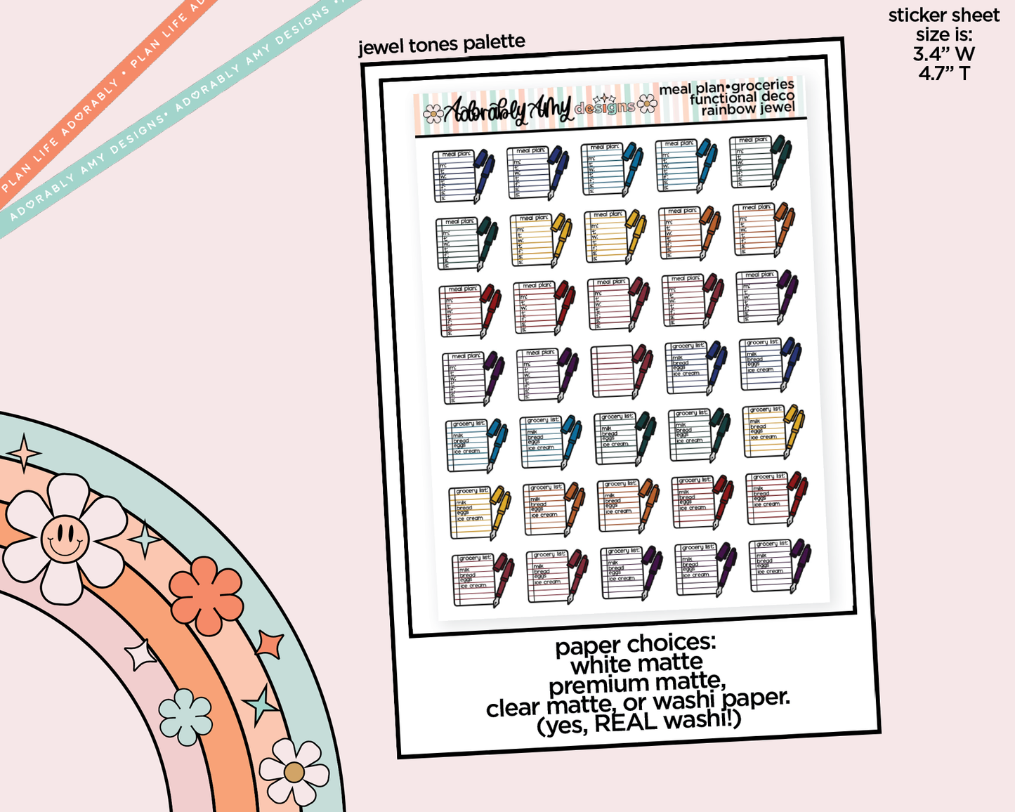Rainbow Meal Plan - Make Grocery List Doodled Icon Stickers
