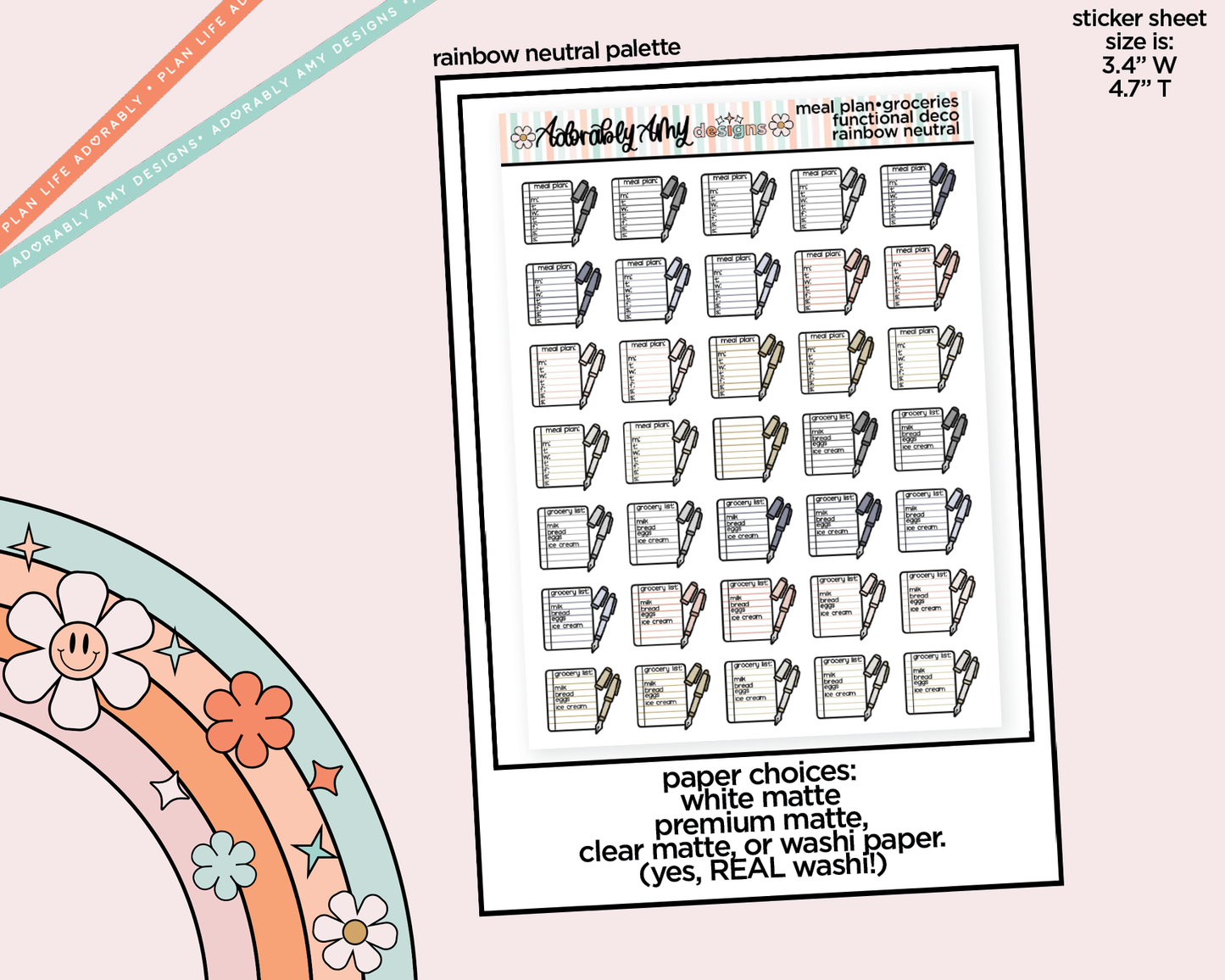 Rainbow Meal Plan - Make Grocery List Doodled Icon Stickers
