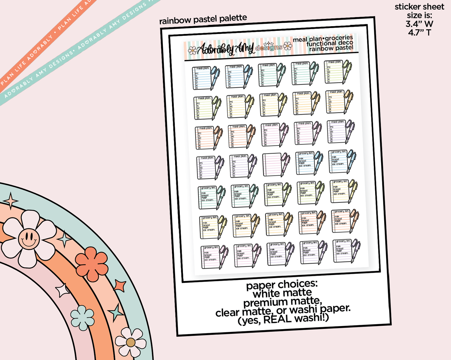 Rainbow Meal Plan - Make Grocery List Doodled Icon Stickers