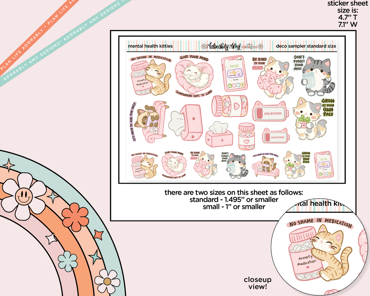 Mental Health Kitties Deco Stickers in Multiple Sizes Decorative Planner Stickers