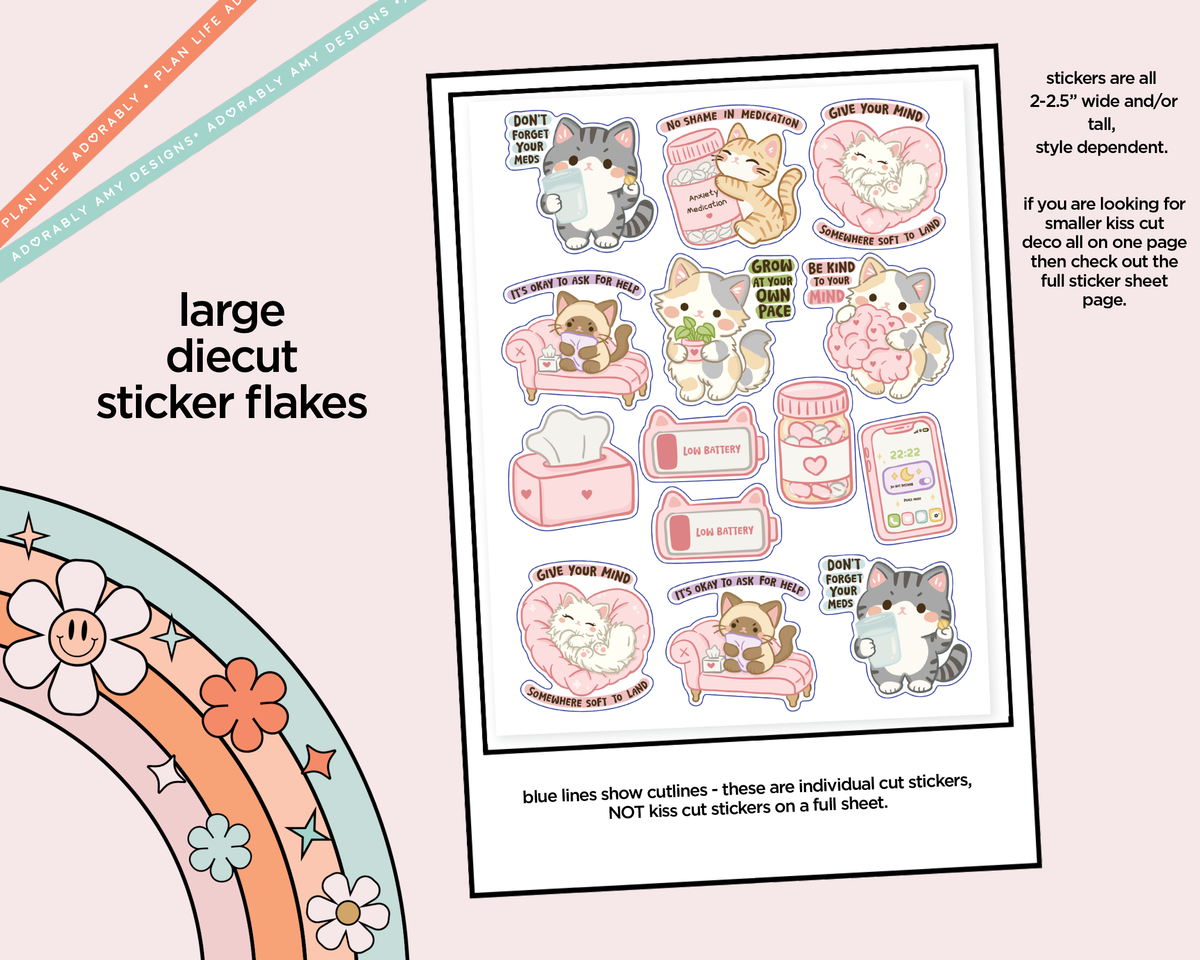 Mental Health Kitties Deco Stickers in Multiple Sizes Decorative Planner Stickers