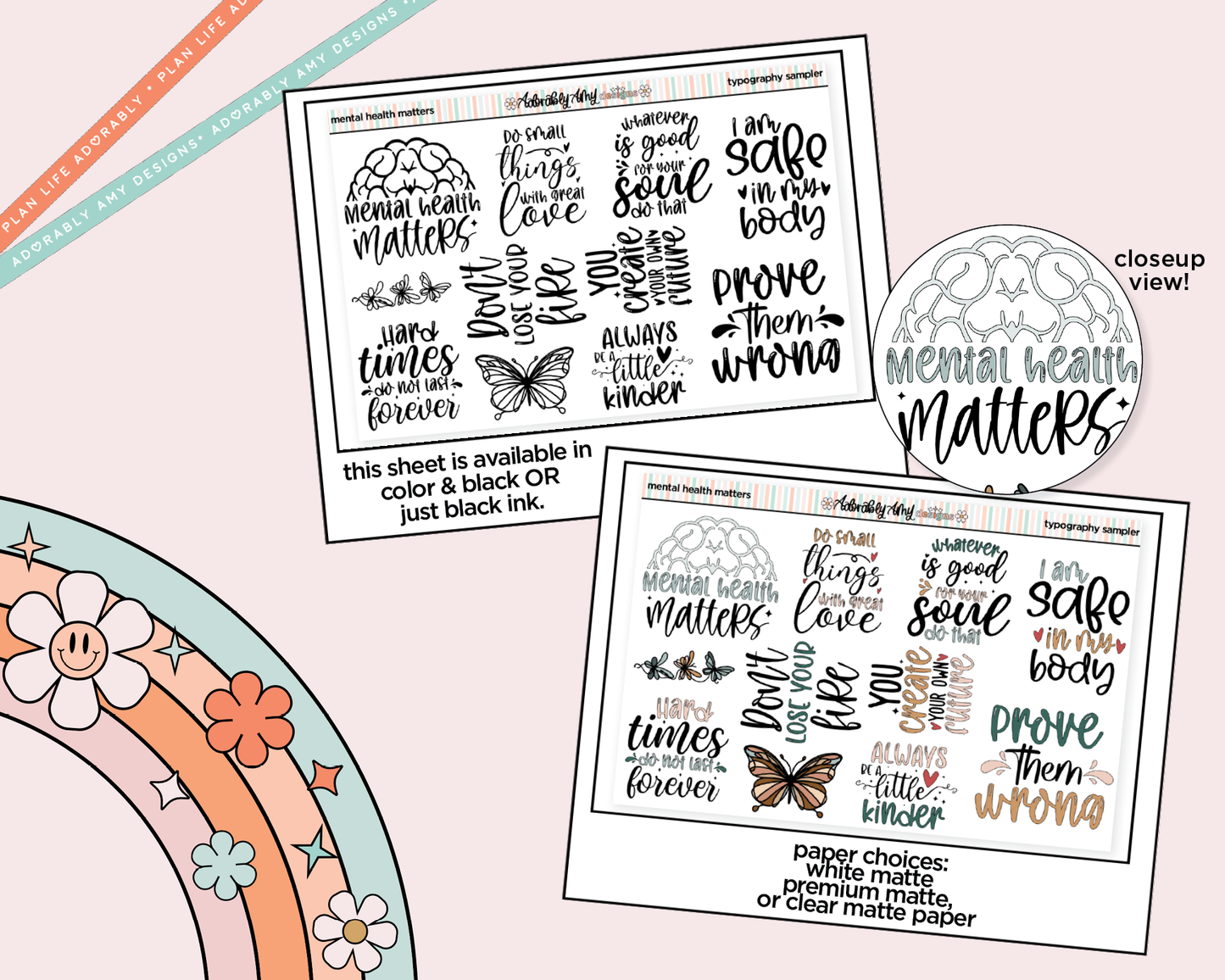 Mental Health Matters Deco Typography Sampler Planner Stickers