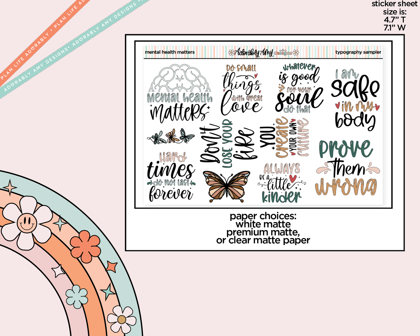 Mental Health Matters Deco Typography Sampler Planner Stickers