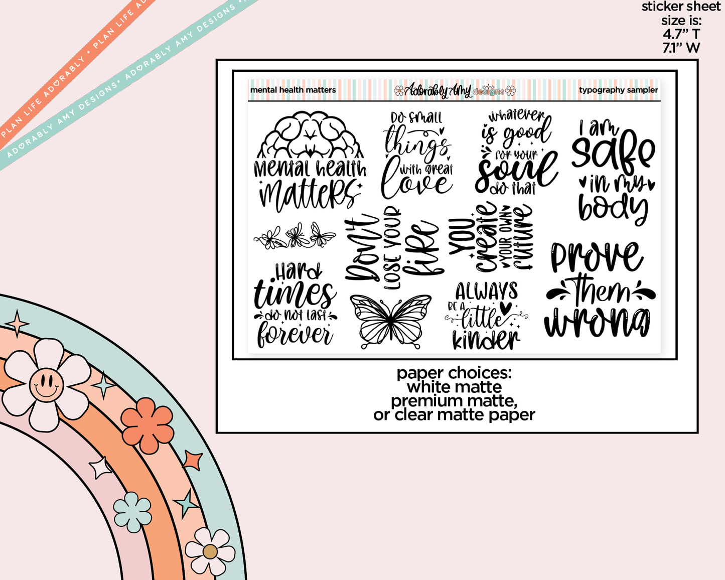 Mental Health Matters Deco Typography Sampler Planner Stickers