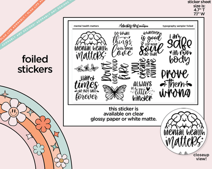 Foiled Mental Health Matters Deco Typography Sampler Planner Stickers