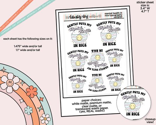 Gently Puts My Mental Health in Rice Typography Sampler Planner Stickers