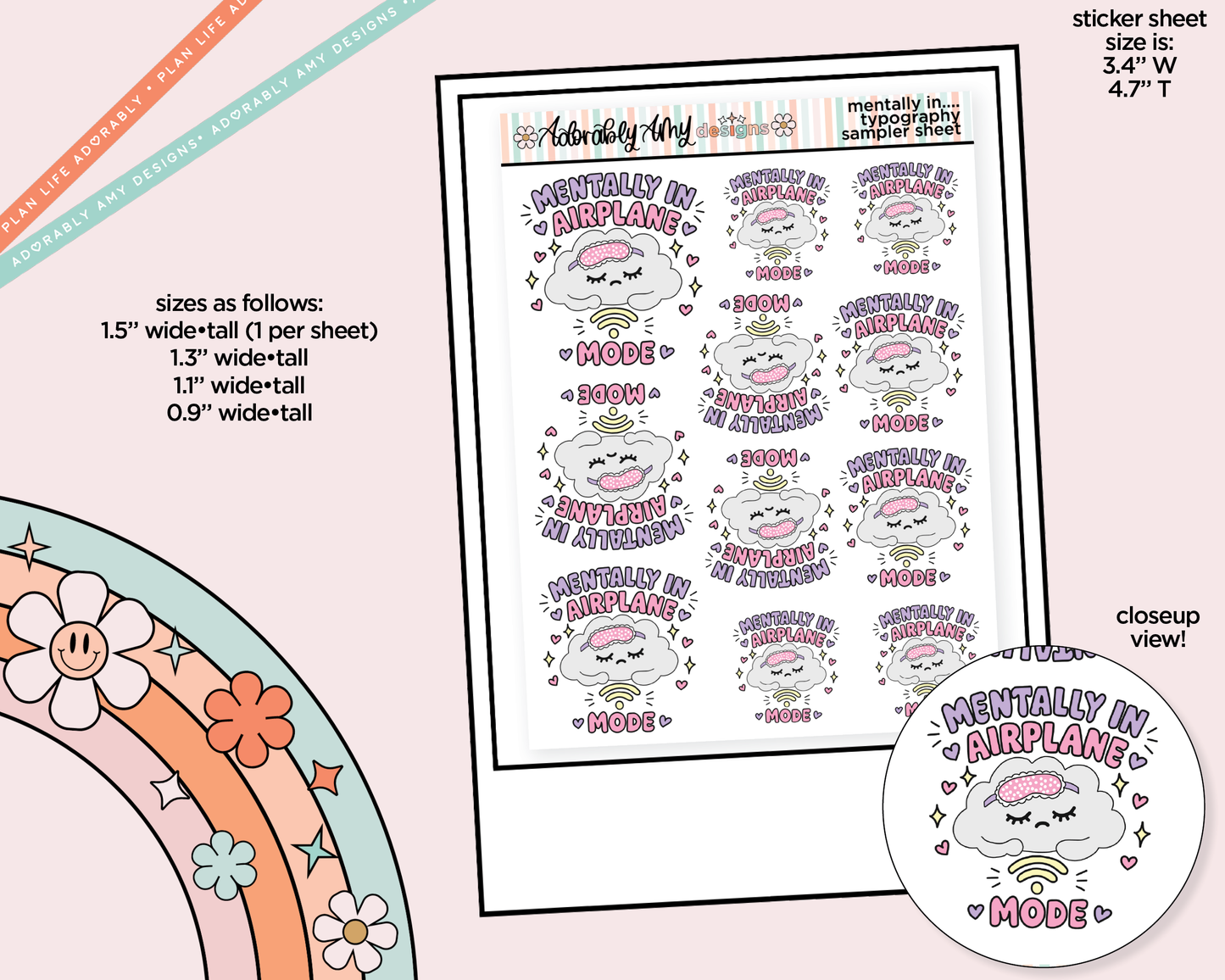 Mentally in Airplane Mode Typography Sampler Planner Stickers
