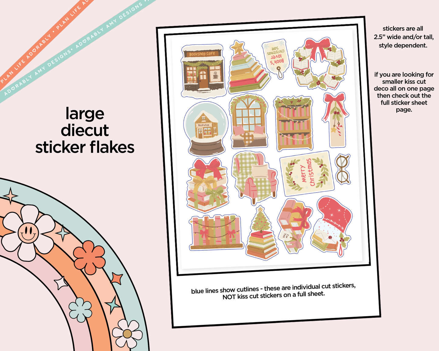 Merry Bookmas Deco Samplers in 3 Sizes Decorative Planner Stickers