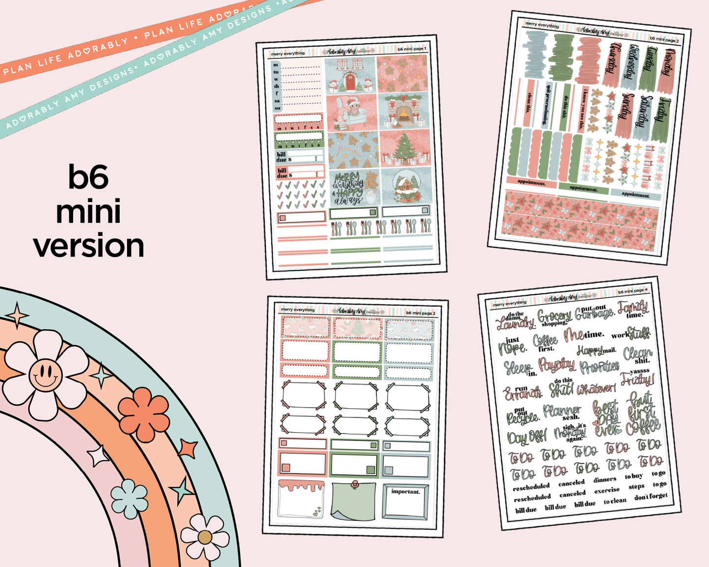 Mini B6 Merry Everything Planner Sticker Kit sized for ANY Vertical Insert